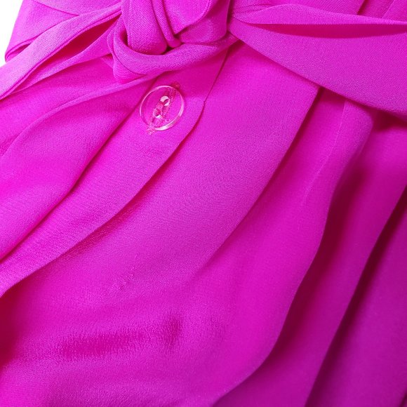 Amanda Uprichard Silk Button Front High Low Dress S Hot Pink Short Sleeve Belted - Picture 5 of 8